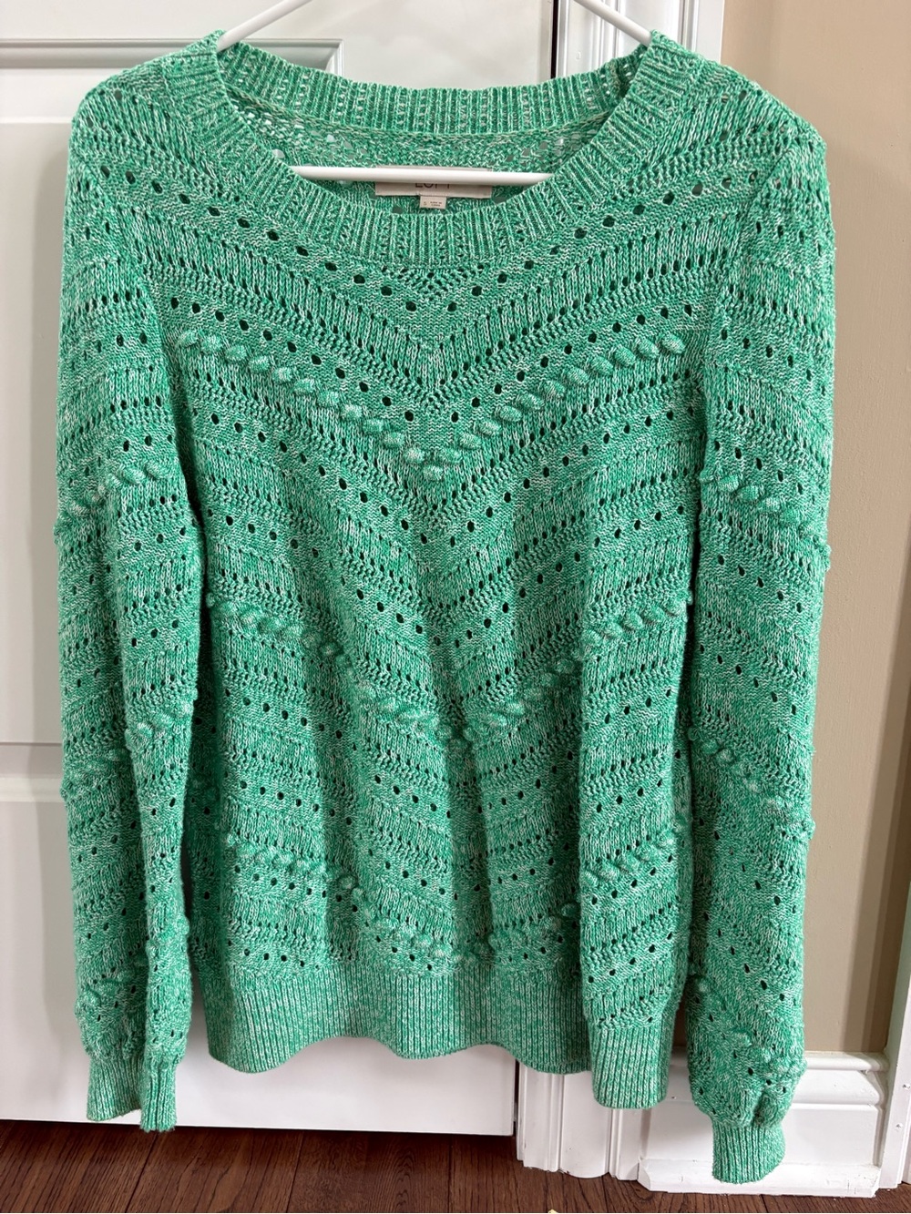 Loft Women's Mint Green Open-Knit Pullover Sweater